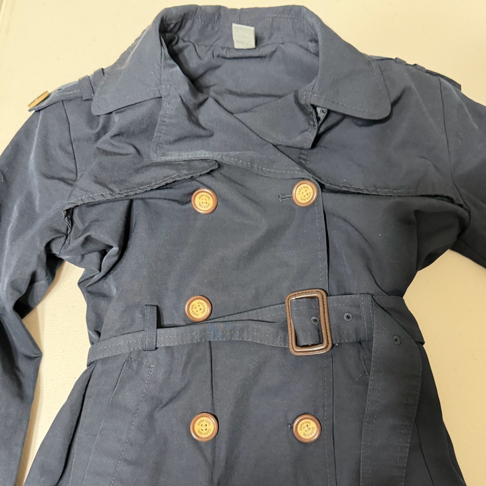 Zara Kids Dark Blue Trench Coat with Brown Buttons